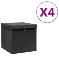 VidaXL Opbergboxen met deksel 4 st 28x28x28 cm zwart - thumbnail