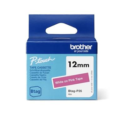 Brother BTAG-P35 labelprinter-tape Wit op roze