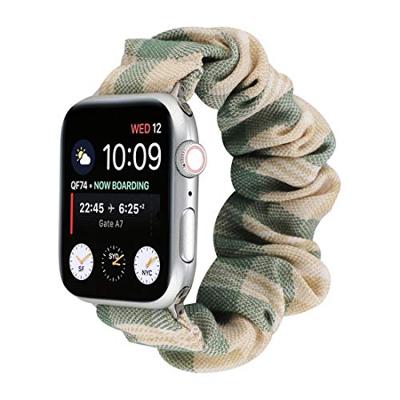 Elastisch scrunchie nylon bandje - Khaki / Groen - Geschikt voor Apple Watch 44mm / 45mm / 46mm / 49mm