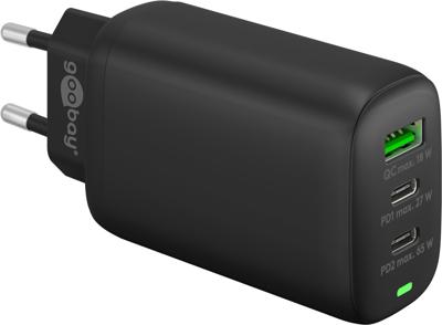 Goobay USB + 2x USB-C snellader 65W zwart - 9550196