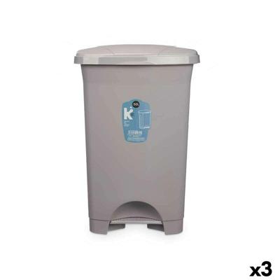 Pedaalemmer Grijs Plastic 50 L (3 Stuks)