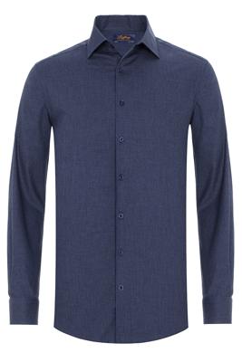 Liefling Overhemd Blauw Pied De Poule Flanel One Piece Slim Fit