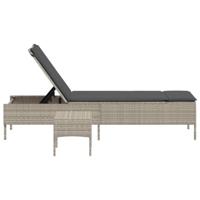 Ligbed met tafel en kussen poly rattan lichtgrijs - thumbnail