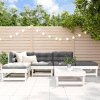 6-delige Loungeset met kussens massief hout wit - thumbnail