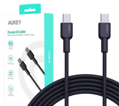 AUKEY CB-NCC2 USB-C Type-C Power Delivery PD 60W 3A 1.8m Nylon Zwart