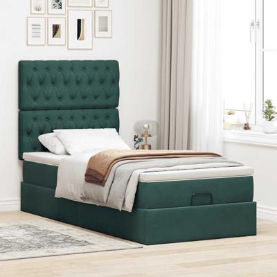 Ottoman bed met matrassen en LED's 90x190cm fluweel donkergroen
