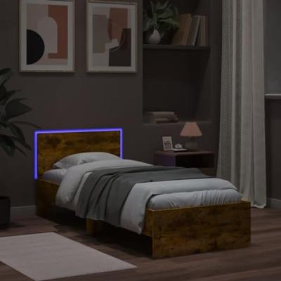 Bedframe met hoofdbord en LED gerookt eikenkleurig 90x190 cm Bedframe met hoofdbord en LED gerookt eikenkleurig 90x190 cm
