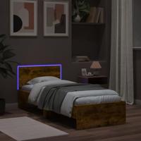 Bedframe met hoofdbord en LED gerookt eikenkleurig 90x190 cm - thumbnail