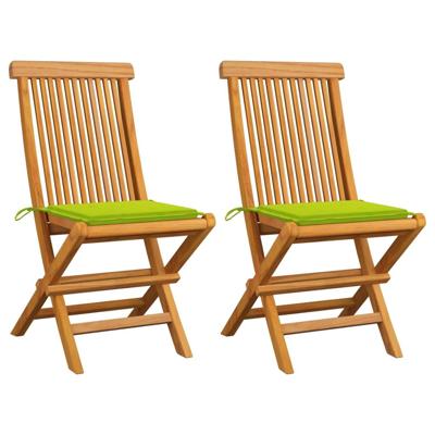 Tuinstoelen 2 st met heldergroene kussens massief teakhout