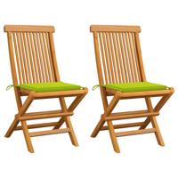 Tuinstoelen 2 st met heldergroene kussens massief teakhout - thumbnail