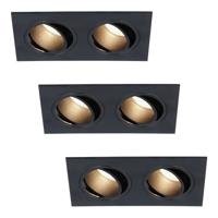 Set van 3 Mallorca LED inbouwspot - IP20 - Kantelbaar - 8 Watt 690 Lumen - 4000K Neutraal wit - Dubbel - GU10 - Dimbaar - Rechthoek - Voor binnen - Zwart - thumbnail