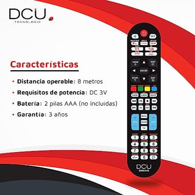 DCU TECNOLOGIC | Universele afstandsbediening | afstandsbediening voor LCD/LED-tv | Knop voor Netflix en Youtube | Zwart