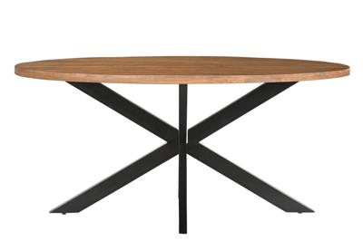 LivingFurn Ovale Eettafel 'Rocky' Mangohout en staal, 210 x 110cm