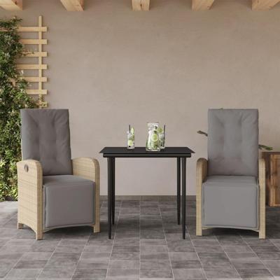 3-delige Bistroset met kussens poly rattan beige