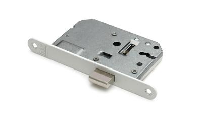 Woningbouw klavier kastslot 55mm, voorplaat afgerond wit gelakt, 20x174, doorn 50mm incl. sluitplaat