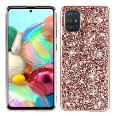 Voor Galaxy A51 Plating Glittery Powder Shockproof TPU Beschermhoes (Rose Gold)