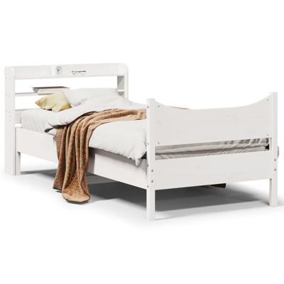Bedframe met hoofdbord massief grenenhout wit 75x190 cm