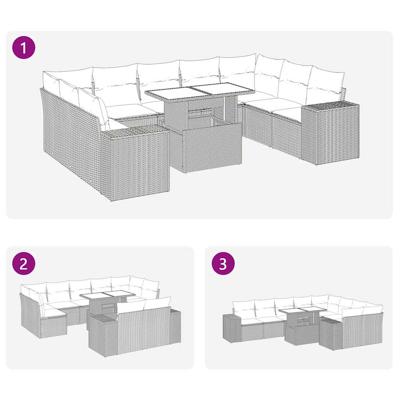 10-delige Loungeset met kussens poly rattan zwart - thumbnail