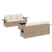 7-delige Loungeset met kussens poly rattan beige - thumbnail