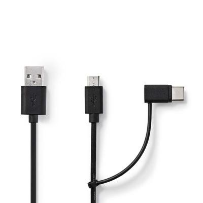 2-in-1 Sync and Charge-Kabel | USB-A Male - Micro-B Male / Type-C Male | 1,0 m | Zwart