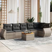 7-delige Loungeset met kussens poly rattan grijs - thumbnail