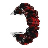 Elastisch scrunchie nylon bandje - Rood / Zwart - Geschikt voor Apple Watch 44mm / 45mm / 46mm / 49mm - thumbnail