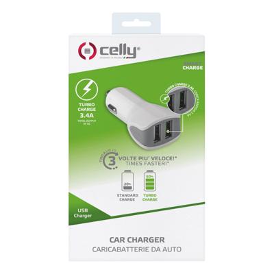 Celly CC2USBTURBOWH oplader voor mobiele apparatuur Wit Auto Celly CC2USBTURBOWH oplader voor mobiele apparatuur Wit Auto