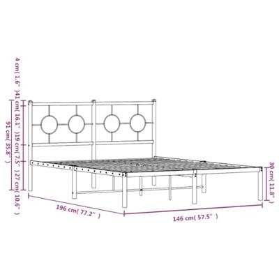 Bedframe met hoofdbord metaal wit 140x190 cm