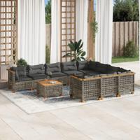 11-delige Loungeset met kussens poly rattan grijs - thumbnail