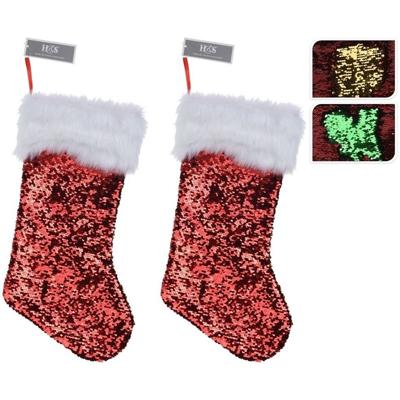 2x Verander Pailletten Kerstsok Rood/groen En Rood/goud Voor Kinderen - Kerstsokken