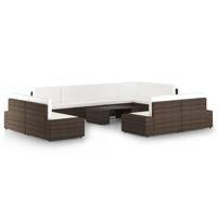 10-delige Loungeset met kussens poly rattan bruin - thumbnail