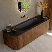 Mondiaz KURVE 150 cm Onderkast Greeploos 1 Lade Met Deuren Walnut, Wastafel Solid Surface Midden Urban 0 Kraangaten Zonder Spiegel (KRVBGM150L+R1L2D0KM-Wal/Urb) - thumbnail