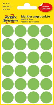 Avery Ronde etiketten diameter 18 mm, lichtgroen, 96 stuks