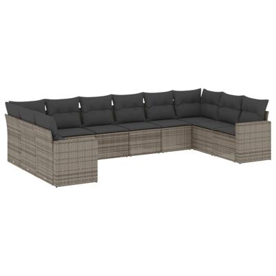 11-delige Loungeset met kussens poly rattan grijs