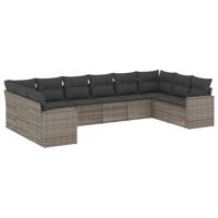 11-delige Loungeset met kussens poly rattan grijs - thumbnail