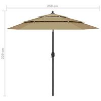 VidaXL Parasol 3-laags met aluminium paal 2,5 m taupe - thumbnail