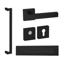 Hardbrass Voordeurset vierkant met greep Denver SKG3 met kerntrekbeveiliging - zwart - thumbnail