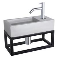 Fonteinset Differnz Ravo Beton en Handoekrek 38.5x18.5x9 cm Licht Grijs Met Gebogen Kraan Chroom - thumbnail