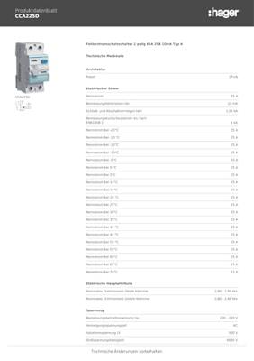 Hager CCA225D CCA225D Aardlekschakelaar A 2-polig 25 A 0.01 A 230 V Hager CCA225D CCA225D Aardlekschakelaar A 2-polig 25 A 0.01 A 230 V