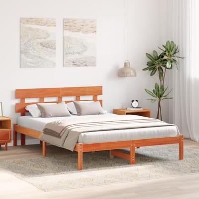 Bedframe met hoofdeinde Bruin 150 x 200 cm Massief grenenhout