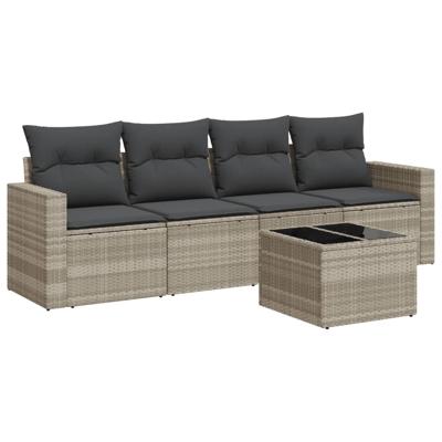 4-delige Loungeset met kussens poly rattan lichtgrijs - thumbnail