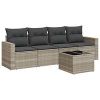 4-delige Loungeset met kussens poly rattan lichtgrijs - thumbnail