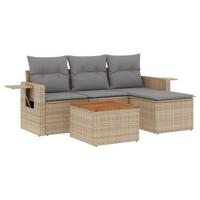 5-delige Loungeset met kussens poly rattan gemengd beige - thumbnail