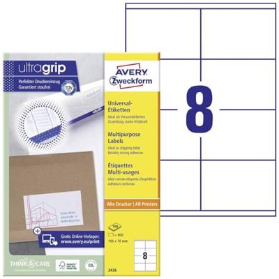 Avery-Zweckform 3426 Universele etiketten 105 x 70 mm Papier Wit 800 stuk(s) Permanent hechtend Inkjet, Laser (zwart/wit), Laser (kleur), Kopiëren (zwart/wit), Avery-Zweckform 3426 Universele etiketten 105 x 70 mm Papier Wit 800 stuk(s) Permanent hechtend Inkjet, Laser (zwart/wit), Laser (kleur), Kopiëren (zwart/wit),