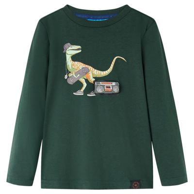 Kindershirt met lange mouwen dinosaurusprint 116 donkergroen