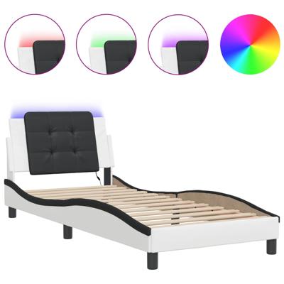 Bedframe met LED zonder matras "Zadar" kunstleer wit en zwart 140x190 cm