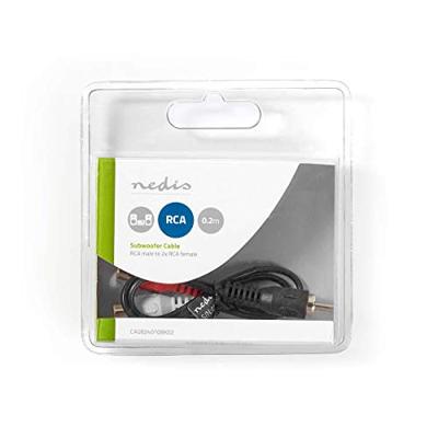 Nedis Subwoofer-Kabel | RCA Male | 2x RCA Female | Vernikkeld | 0.20 m | Rond | 5.0 x 2.5 mm | Zwart | Blister - CAGB24010BK02 Nedis Subwoofer-Kabel | RCA Male | 2x RCA Female | Vernikkeld | 0.20 m | Rond | 5.0 x 2.5 mm | Zwart | Blister - CAGB24010BK02