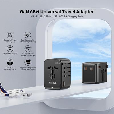 Stroomoplader - Unitek 65W Universal Travel Adapter (P1122ABK01) | 1xUSB-A 3xUSB-C 1xAC