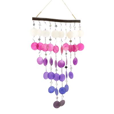 Windmobiel met Capiz Schelpen & Spiegels - Paarstinten (ca. 90 x 30 cm)