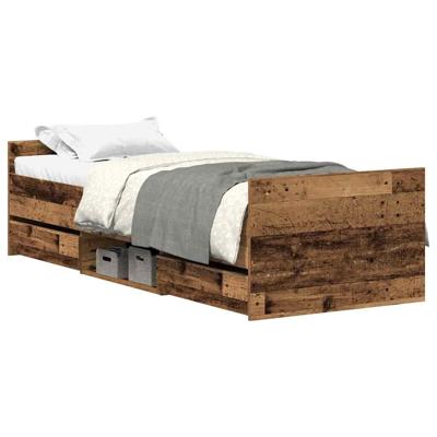 Bedframe zonder matras bewerkt 90x190 cm bewerkt hout oud